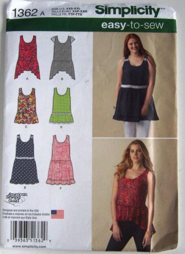 Simplicity 1362 Pattern for Misses' Loose Mini Dress/Tunic w/Hemline/Trim Variations  xxs-xxl