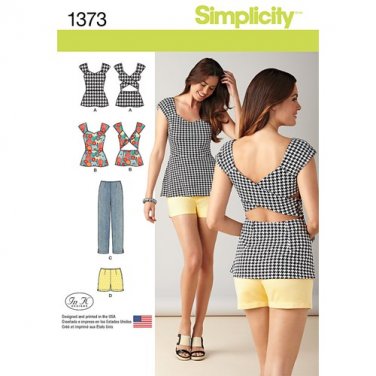 SIMPLICITY 1373 Sewing Pattern for Slim Pants Shorts and Tops  with Back Details Size 6 - 14