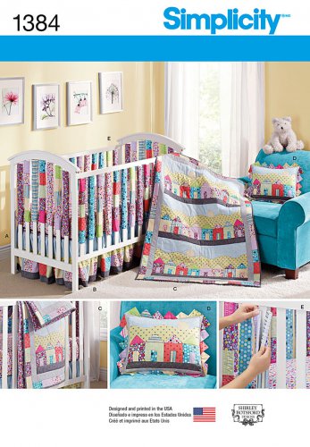 Simplicity 1384 Sewing Pattern for Crib Sheet, Dust Ruffle, Quilt, Pillow & Vertical Bumbers