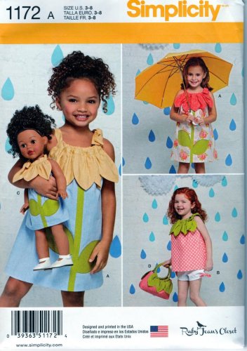 SIMPLICITY 1172 SEWING PATTERN FOR CHILD'S DRESS SIZE 4-8 & 18" DOLL DRESS