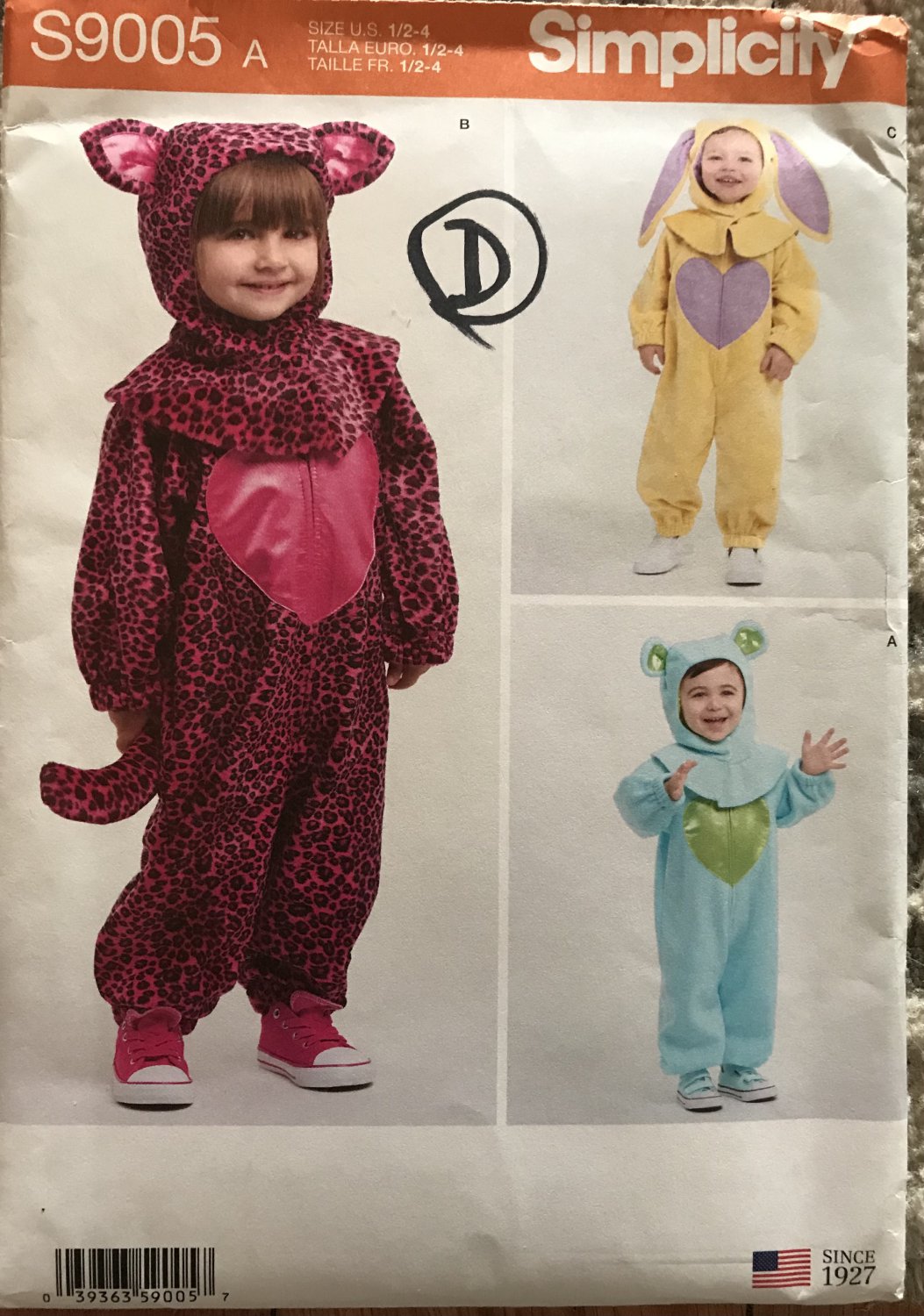 SIMPLICITY S9005 SEWING PATTERN FOR COSTUME TODDLERS (SIZE 1/2-4) Cat, rabbit.