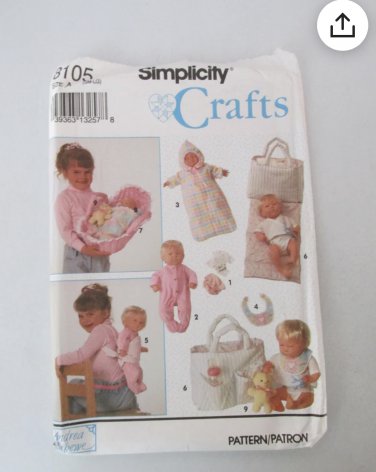 Simplicity 8105 sewing pattern for Baby Dolls Bunting Carrier & Bassinet
