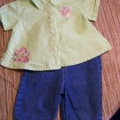 24m 2pc checkered green shirt w/ denim capris
