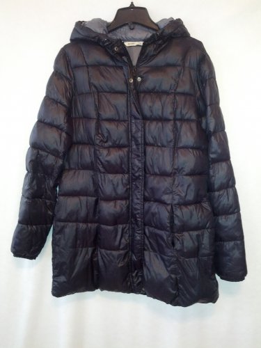 OLD NAVY BLACK PUFFY BUBBLE LIGHT WEIGHT LONG HOODED JACKET SIZE L TALL