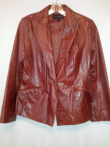 EXPRESS REAL LEATHER RED/BROWN/RUST BLAZER SIZE 7/8