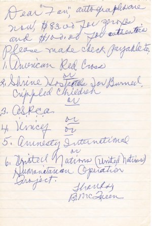 BUTTERFLY MCQUEEN LETTER
