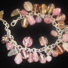Pink Blown Glass Beaded Charm Bracelet