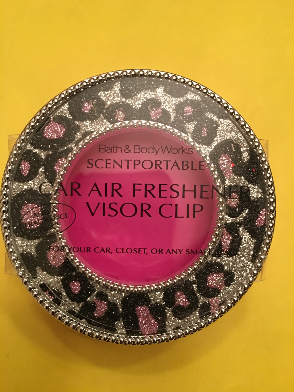 Bath & Body Works Hot Pink and Black Cheetah Scentportable Car Visor Clip