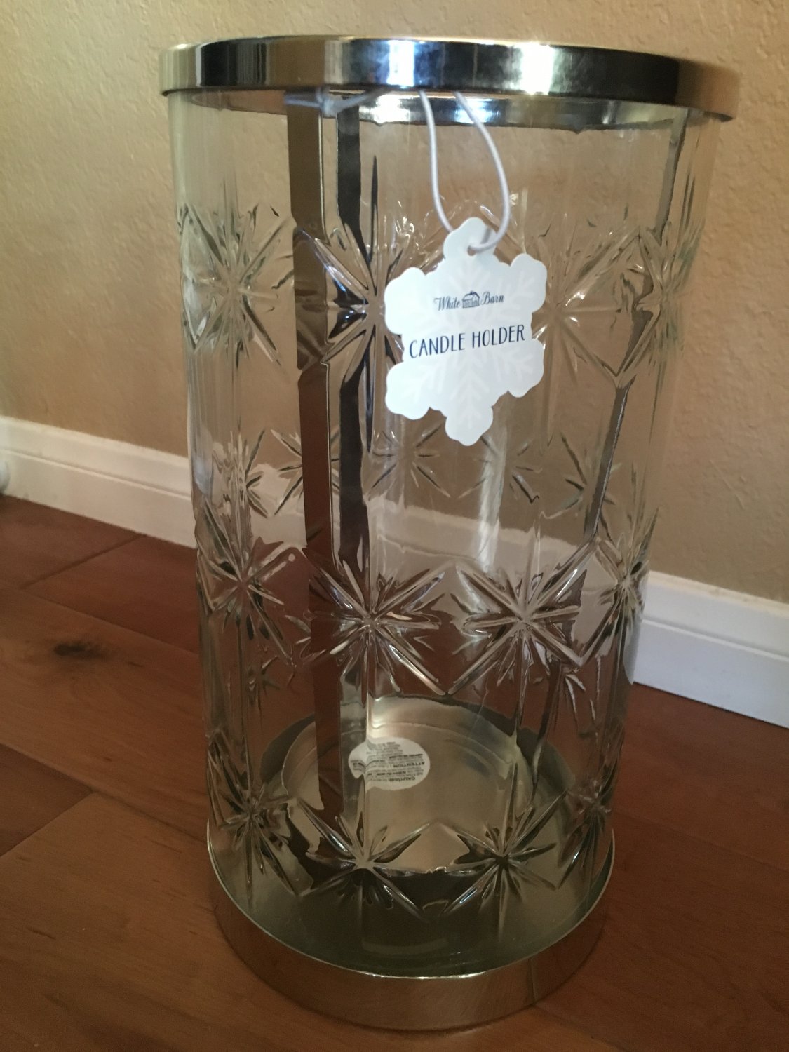 Bath and Body Works Tall Star Snowflake Glass and Metal Luminary Candle
