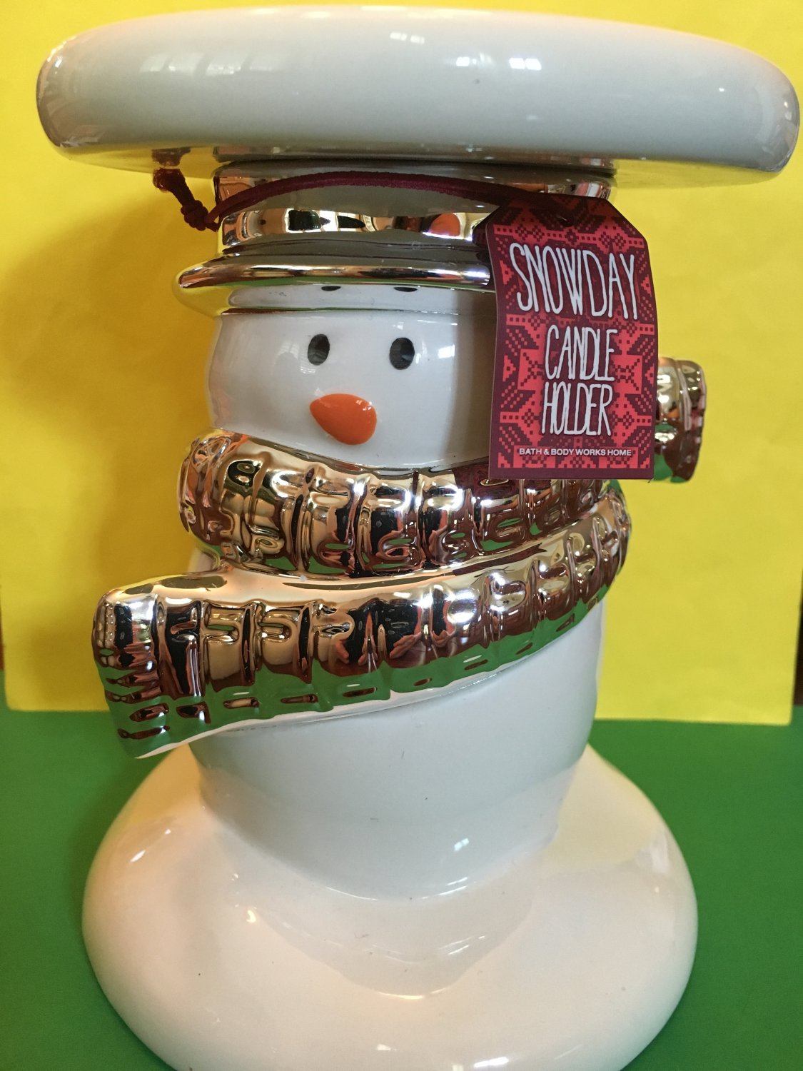 NEW BATH & BODY WORKS CERAMIC SNOWMAN PEDESTAL LARGE 3 WICK CANDLE HOLDER STAND 
