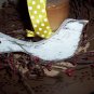 French Country Shabby Wooden Bird With Ribbon Painted Ornament