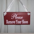 Primitive Shabby Cottage Chic Please Remove Your Shoes Wood Vinyl Sign Door Hanger