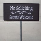 Whimsical Heritage Welcome Sign - No Soliciting Scouts Welcome Wood Vinyl Sign - Handmade Quality