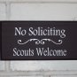 Whimsical Heritage Welcome Sign - No Soliciting Scouts Welcome Wood Vinyl Sign - Handmade Quality