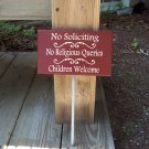 Whimsical Welcome No Soliciting No Religious Queries Children Welcome Wood Vinyl Sign
