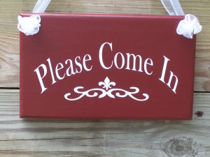 Primitive Rustic Ooak Please Come In Wood Vinyl Sign