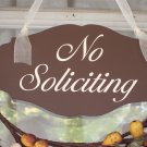 Country Shabby Cottage Chic No Soliciting Wood Vinyl Sign Door Hanger Wreath