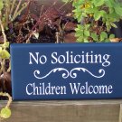 No Soliciting Children Welcome Front Door Wreath Attachment Wood Vinyl Door Sign Blue Decor