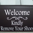 Welcome Kindly Remove Your Shoes Wooden Vinyl Sign Home Decor Door Hanger Black White Plaque