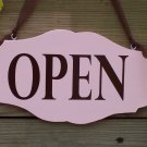 Open Closed Retro Pink Wood Vinyl Sign Business Office Retail Shop Sign
