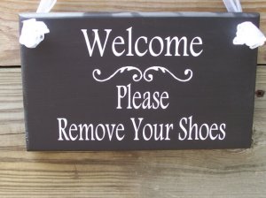Welcome Please Remove Your Shoes Wood Vinyl Sign Home Decor Door Hanger