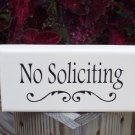 No Soliciting With Flourish Wood Vinyl Sign Whimsical Elegance