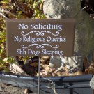 No Soliciting No Religious Queries Shh Dogs Sleeping Wood Vinyl Sign Metal Stake