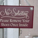 No Soliciting Please Remove Your Shoes Once Inside Wood Vinyl Sign Retro Design Take Off Shoes