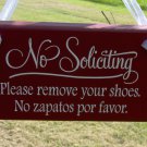 No Soliciting Please Remove Your Shoes No Zapatos Por Favor Wood Vinyl Sign Retro