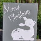 Merry Christmas Wood Block Vinyl Sign Fawn Deer Silhouette Winter Ornament Home Shelf Sitter