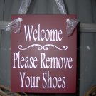 Welcome Please Remove Your Shoes Wood Vinyl Sign In Country Red Home Decor Door Hanger