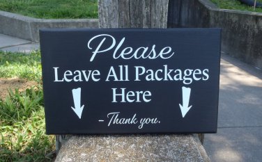 Please Leave Packages Here with Arrows Wood Vinyl Front Door Hanger Sign for Front Entryway