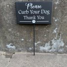 Curb Dog Please Wooden Sign on a Stake Decorative Yard Decor
