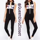 Fila Claudia style Sport logo stretch nylon polyester jumpsuit romper M Medium 6 8 10