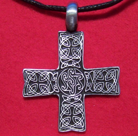 Pewter Celtic Knot Design Cross Pendant Cotton Necklace