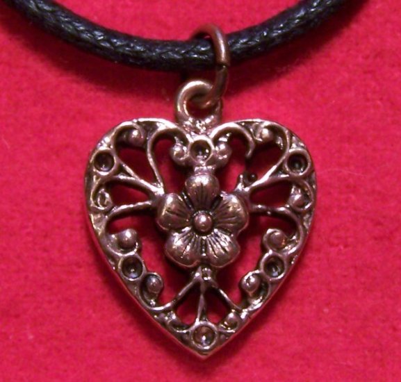 Copper Pewter Victorian Era Style Heart Pendant Necklace
