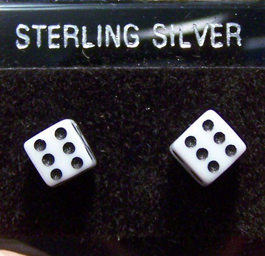 Acrylic White Dice .925 Sterling Silver Stud Earrings Thailand