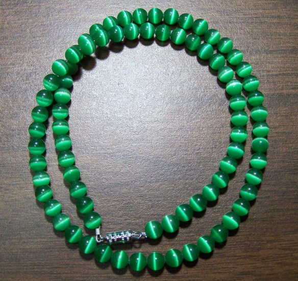 Grade A Dark Green Cat's Eye Glass Necklace Made in U.S.A.