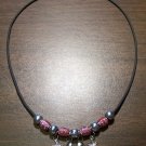 Black Charm Necklace with Red Tribal Beads & Stars U.S.A.