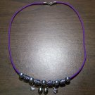 Purple Charm Necklace with Black Tribal Beads & Flowers
