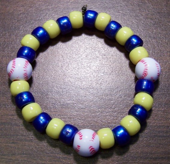 Acrylic Blue & Yellow Baseball Sport Stretch Bracelet 6.5" U.S.A.
