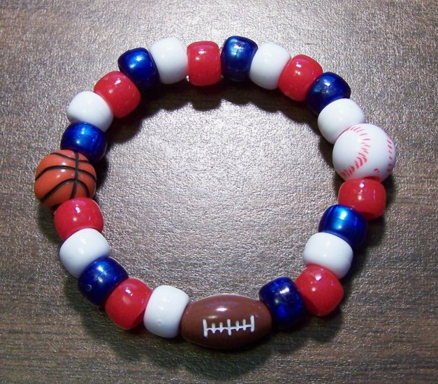 Acrylic Red, White & Blue Sports Stretch Bracelet 5.5" U.S.A.
