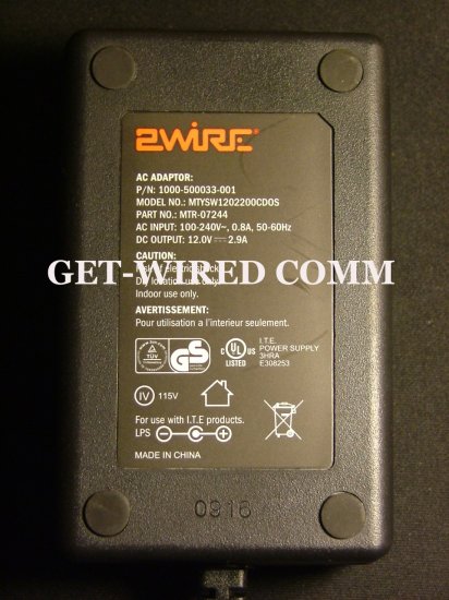 2WiRE ~ Model: MTYSW1202200CDOS ~ 12.0V 2.9A ~ AC Adapter / Power Supply