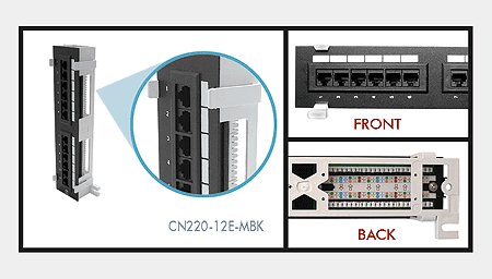 12 Port Cat 5e Cat5e 110 Vertical Wall Mount Patch Panel with Bracket