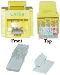 Fifty (Qty. 50) CAT5E Ethernet RJ45 8 Conductor Keystone Jack ~ Tool-less Tooless Yellow - New