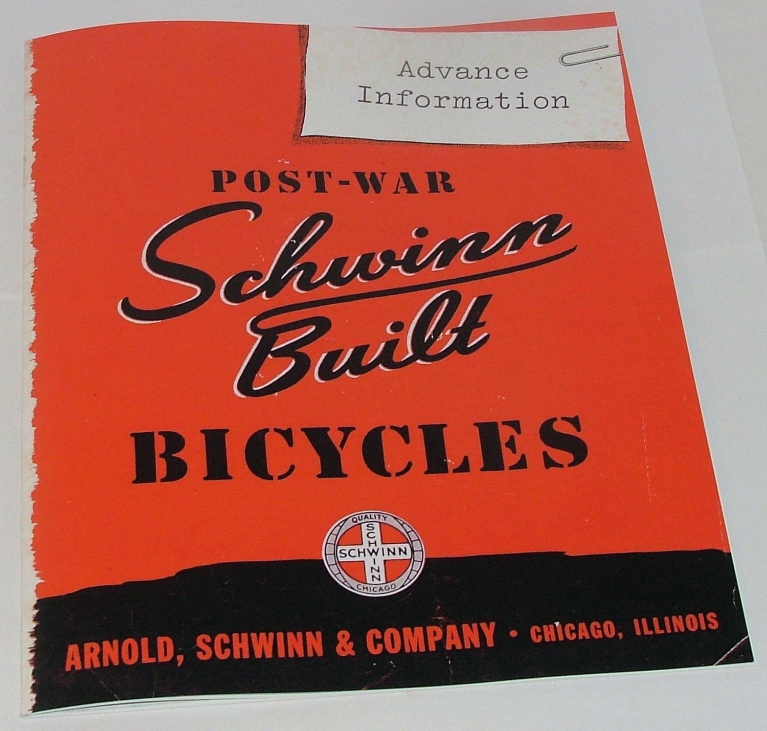 Rare 1946 Advance Information Post-War Schwinn Built Bicycles Arnold, Schwinn & Co. Catalog Reprint