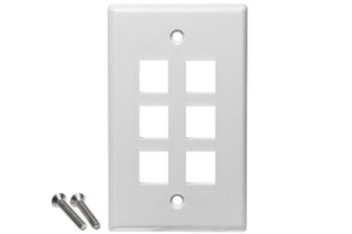 6 Port White Wall Plate for Keystone Jack Cat5 Cat5e Cat6 RJ45 Phone Data New