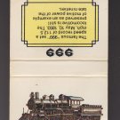 Locomotive Train # 999 May 10 1893 Speed Record Breaker Tribute Matchbook