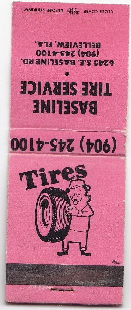 Retro Baseline Tire Service Automobile Repair Serviceman Vtg Graphic Matchbook