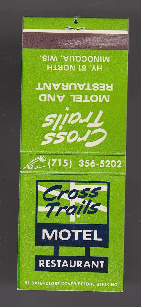 Retro Cross Trails Motel Restaraunt Minocqua WI Green Blue White Cool Matchbook